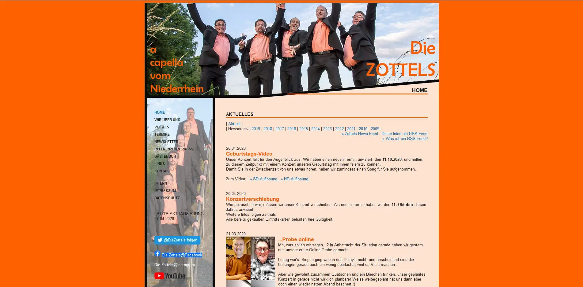 Die alte Website der Zottels bis 2020